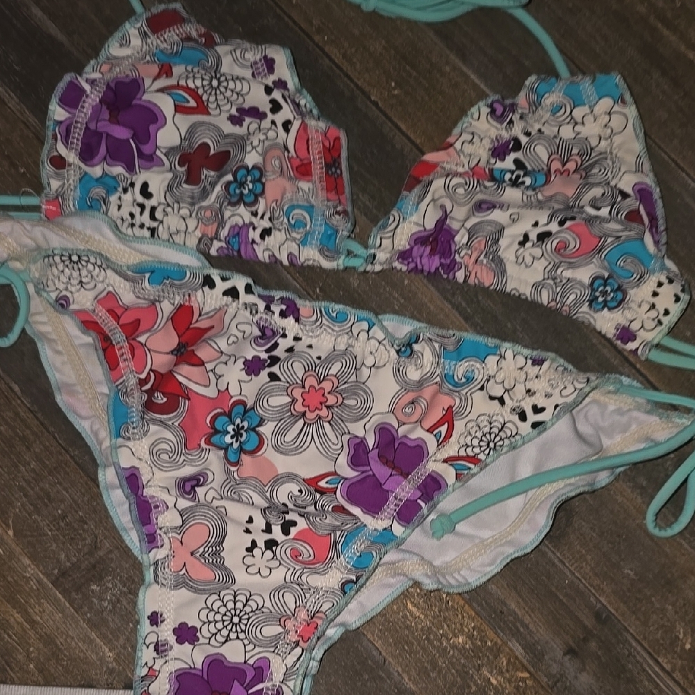 Floral Bikini Set with Teal Straps